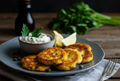 Vegan Palm Cakes Plates Lemon Remoulade